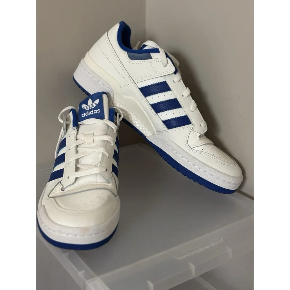 adidas Men's Originals  Forum Low CL Shoes Leather White/Royal Blue Sz 11.5
